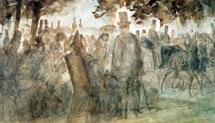 Kutschen und Spaziergänger auf der Avenue des Champs-Elysses